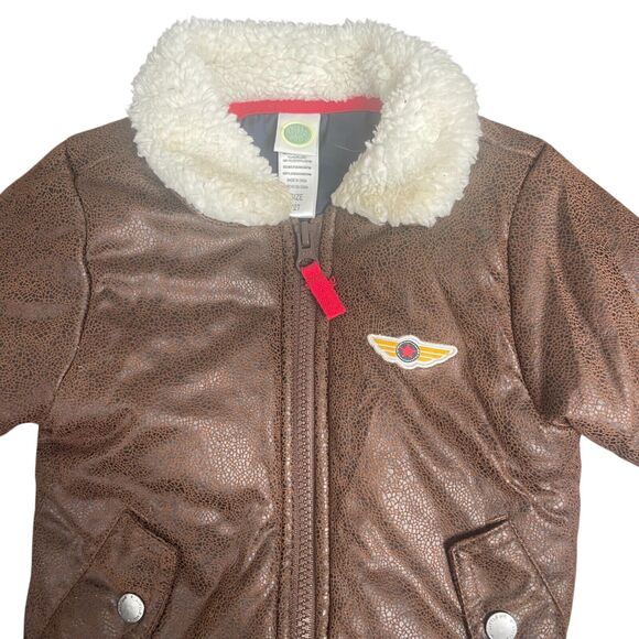 Aviator Pilot Flight Jacket Full Zip Sherpa Winter Coat Sz 2T Top Gun Little Me - Picture 2 of 6